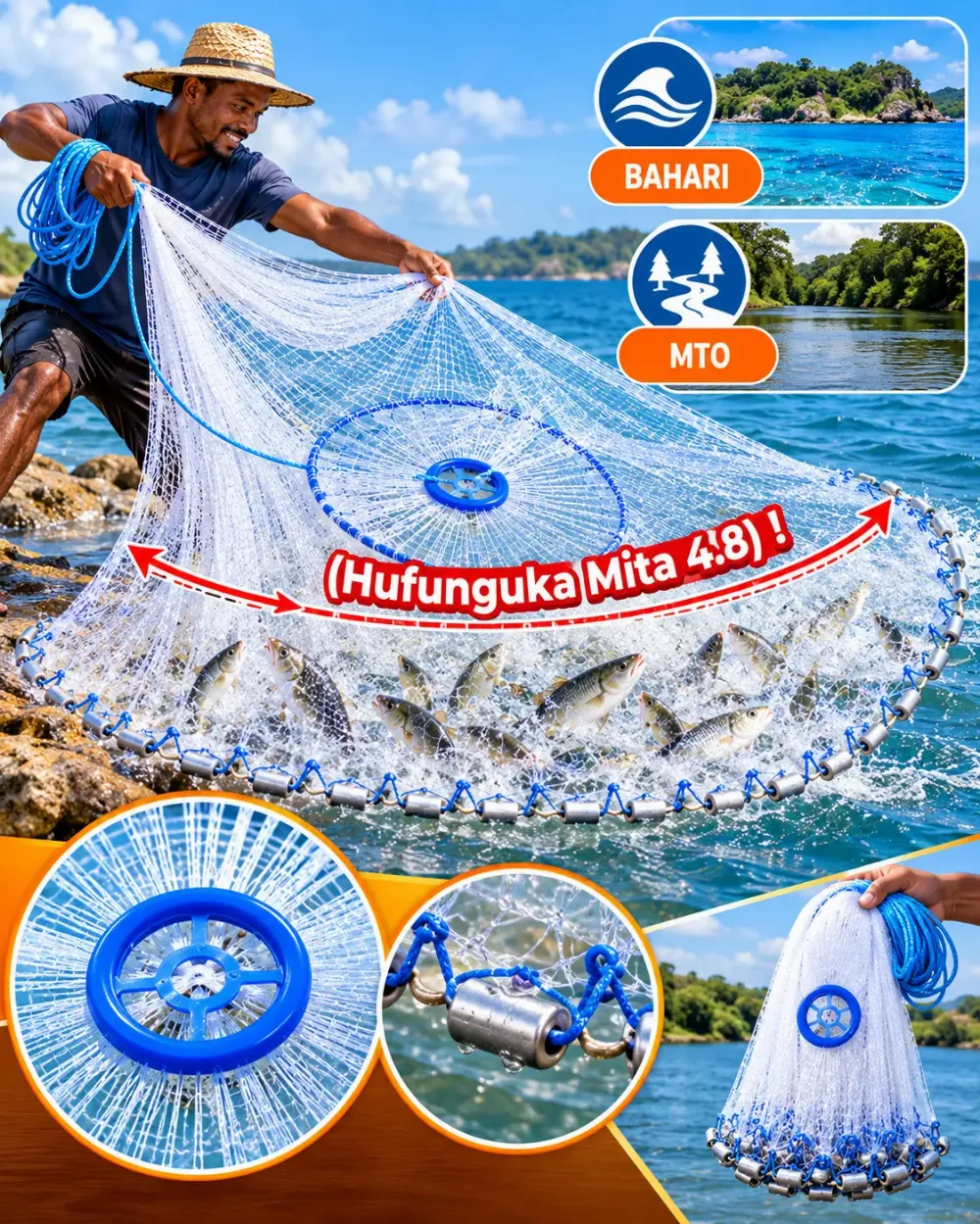 Freshwater Cast Fishing Net Quick-Sinking with Steel Sinkers